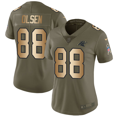 Nike Panthers #88 Greg Olsen Olive/Gold Women's Stitched NFL Limited Salute to Service Jersey